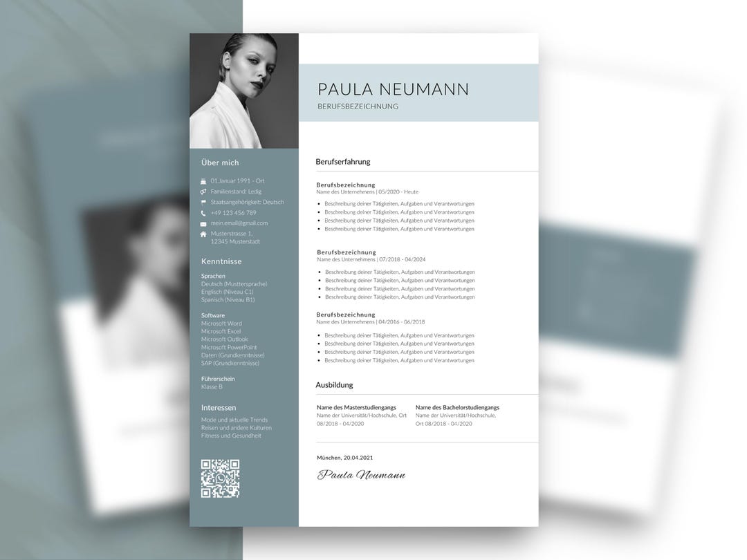 Application Template in Word (german) | Modern CV Template in Word ...