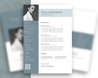 Plantilla de CV | Plantilla de solicitud moderna en alemán | Conjunto completo con carta de presentación, página de portada, carta de motivación y lista de archivos adjuntos