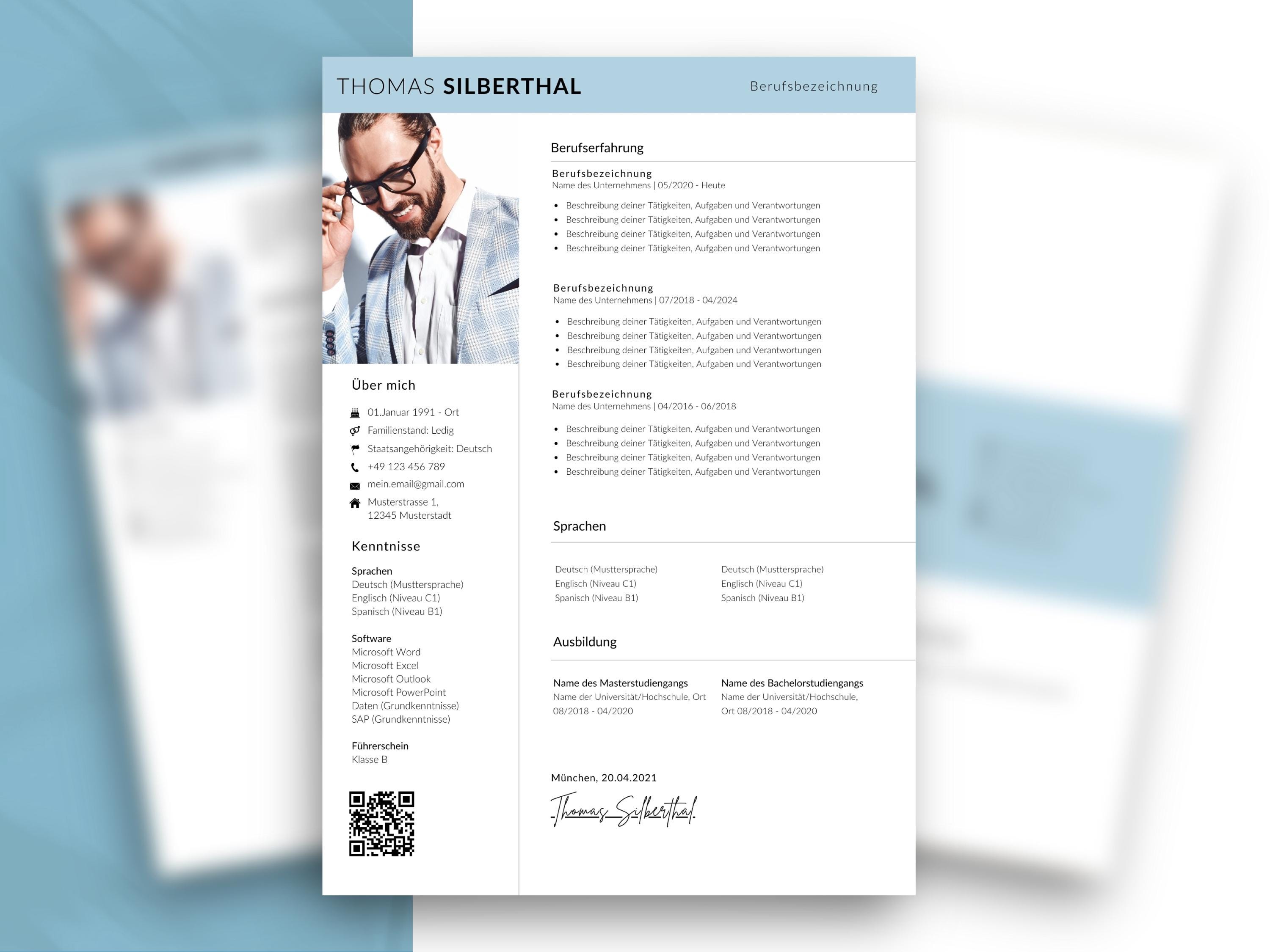 German Resume Template Word Canva, Modern CV Template, Cover Letter ...