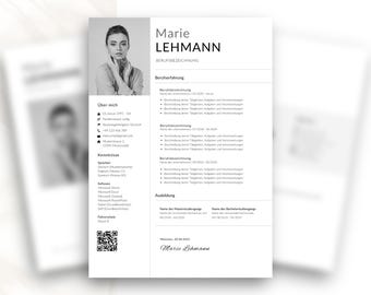 Diseño de plantilla de currículum | Plantilla de CV alemana moderna | Incluye carta de presentación, página de portada, carta de motivación, lista de archivos adjuntos y solicitud.