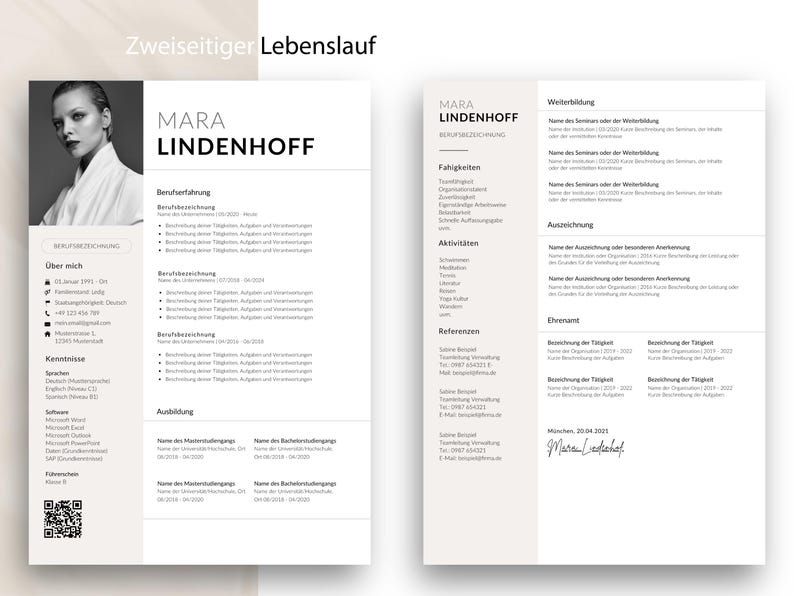 German Resume Template Word Canva, Modern Resume Template Word, CV ...