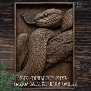 Python Snake 3D STL Relief for CNC Router | Realistic Serpent 3D Print File | Wood Carving Animal Design for Aspire Artcam