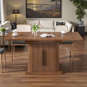 Extendable Dining Table Fluted Wood Storage Sliding Door Kitchen Table Modern