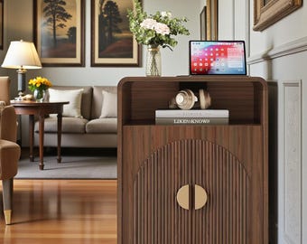 Nightstand Charging Station LED Lights Fluted Cabinet Modern Bedside Table