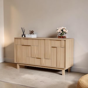 Modern Sideboard Cabinet with 3D Doors, TV Console with Drawers and Storage