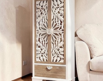 Vintage Hand Carved Cabinet Tall Storage Bookcase French Country Doors Drawers