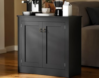 Black Buffet Cabinet Sideboard Coffee Bar Console with Storage Shelves