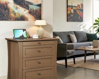 Walnut Nightstand Charging Station Drawers Bedside Table Modern Storage Organizer Bedroom Furniture Cabinet