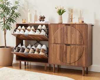 1 Modern Shoe Storage Cabinet Slim Entryway Organizer Flip Drawer Narrow Rack