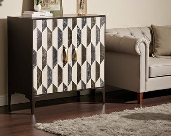 Faux Marble Door Sideboard Buffet Cabinet Storage Console Table Accent Cabinet