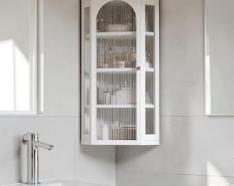 Corner Wall Cabinet Metal Glass Doors Storage Medicine Shelf Organizer