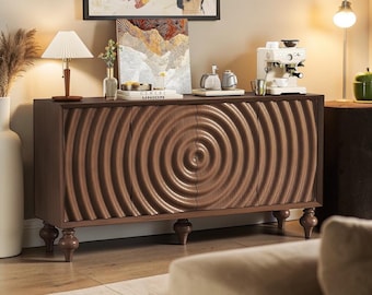 Fluted Sideboard Cabinet Wood Credenza Storage Buffet Modern Entryway Media Console