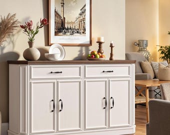 Modern Farmhouse Sideboard Buffet Cabinet with Drawers and Adjustable Storage