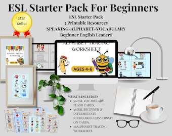 ESL Learning Bundle | Conversation Cards, Alphabet Tracing (PDF Download)