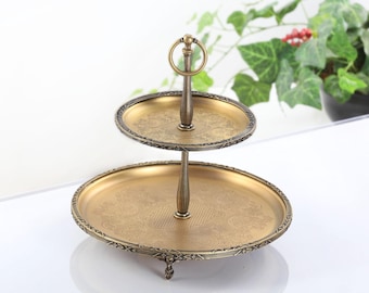 Soporte de servicio escalonado estilo latón antiguo, expositor de postres vintage, soporte para pasteles con patas
