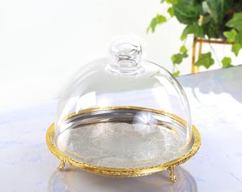 Luxury Gold Glass Serving Cloche, Elegant Dessert & Chocolate Display Stand, 4 Sizes Available