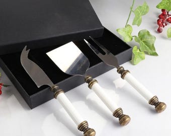Set di 3 coltelli da formaggio in porcellana antica, elegante regalo per ospiti, matrimoni e anniversari.