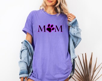Dog Mom T-Shirt | Garment-Dyed Cotton Paw Print Tee