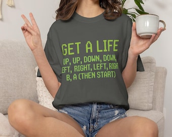 Get a Life Konami Code T-Shirt | Gamer Retro Cheat Code Tee