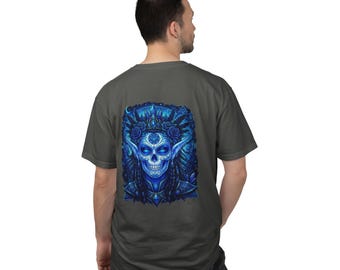 Blue Sugar Skull Artwork T-Shirt | INAMIC Chest Logo