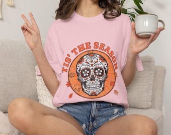 Sugar Skull Halloween T-shirt, Unisex Tee, Seasonal Shirt, Day of the Dead Top, Holiday Clothing