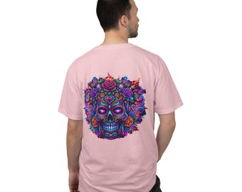 Neon Sugar Skull T-shirt | Floral Day of the Dead Skull Tee