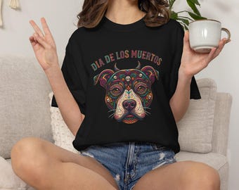 Día de los Muertos Dog Skull T-shirt | Sugar Skull Pitbull Tee