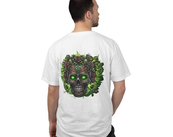 Green Glowing Skull with Rose Wreath T-shirt