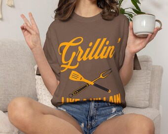 Maglietta "Grillin' Like a Villain" / Maglietta da barbecue, Maglietta per cucinare al barbecue