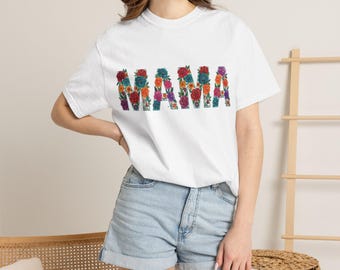 Personalized Floral Mama Shirt | Garment-Dyed Cotton Motherhood Tee