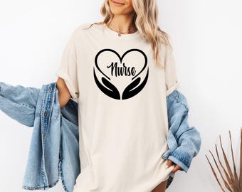 Heart Hands Nurse T-Shirt | Healthcare Nursing Tee, Garment-Dyed Comfort Colors®