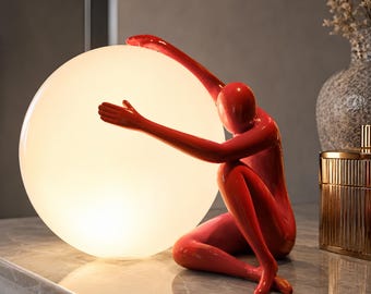 Modern Sculptural Human Figure Resin Table Lamp Globe Light Abstract Home Decor Bedside Accent Lighting