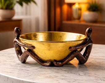 Abstract Bronze Figurines Gold Bowl, Modern Key Holder, Entryway Organizer Centerpiece
