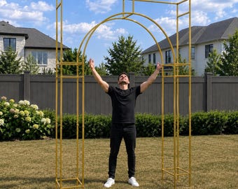 Wedding Arch Metal Backdrop Stand: Modern Square Geometric Arbor Frame for Ceremony Floral Balloon Party Decor
