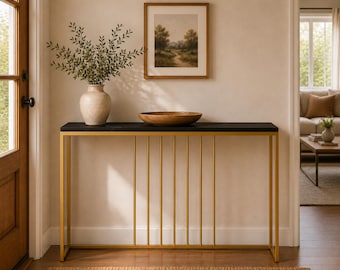 Sintered Stone Console Table Gold Metal Frame Narrow Entryway Table Hallway Table Living Room Sofa Table