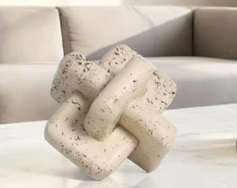 Interlocking Knot Sculpture, Modern Beige Resin Shelf Decor, Nordic Abstract Accent Art