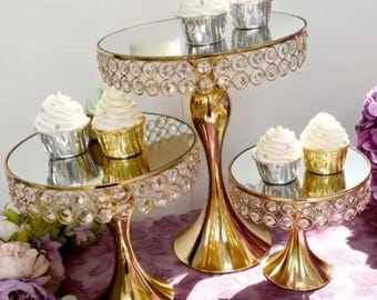 Wedding Cake Stand Crystal Cake Stand Mirrored Dessert Display Pedestal Wedding Centerpiece