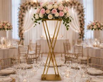 Set of 2 Gold Wedding Centerpiece Stands Metal Flower Stand Tall Floral Stands Reception Table Decor