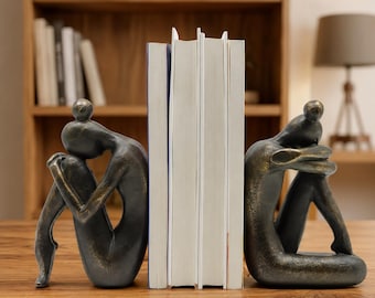 Abstract Resin Bookends Set of 2, Modern Bronze Sculpture, Minimalist Shelf Decor, Library Accent, Book Lover Gift