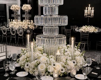 Silver 5-Tier Crystal Wedding Centerpiec: 43” Tall Flower Stand