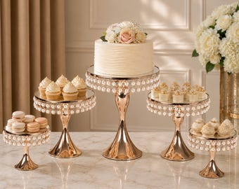 Wedding Cake Stand Pearl Cake Stand Mirrored Dessert Display Cake Pedestal