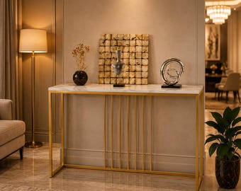 Sintered Stone Console Table Gold Metal Frame Narrow Entryway Table Living Room Sofa Table