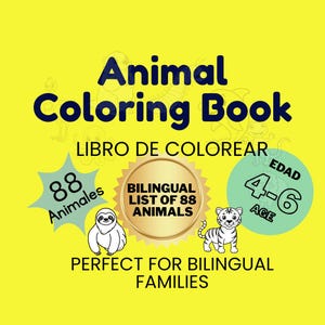 Bilingual Animal Coloring and Tracing Book | 78 Animals | Spanish & English | US Letter Landscape | Digital Download