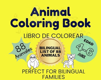 Bilingual Animal Coloring and Tracing Book | 78 Animals | Spanish & English | US Letter Landscape | Digital Download