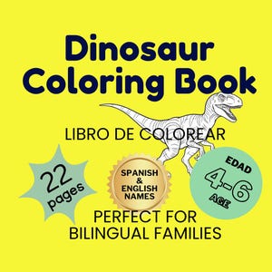 Bilingual Dinosaur Coloring Book | Dinosaurs in Spanish and English imagen 1