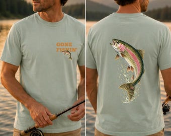 Gone Fishin' Rainbow Trout T-Shirt, Comfort Colors Retro Fishing Tee
