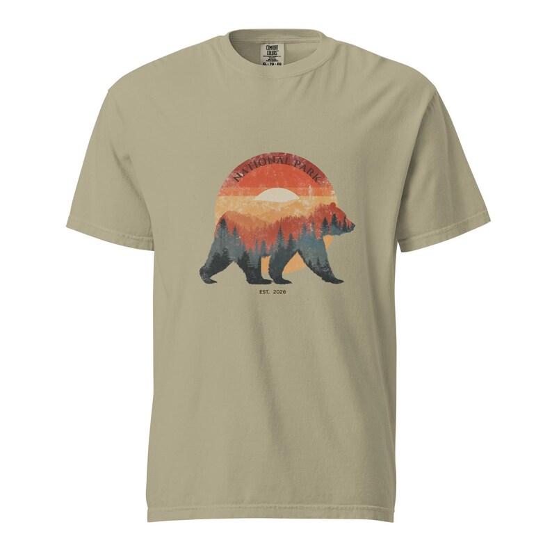 National Park Bear Shirt, Vintage Bear Graphic Tee, Retro Mountain Sunset T-Shirt, Comfort Colors Outdoor Nature Shirt