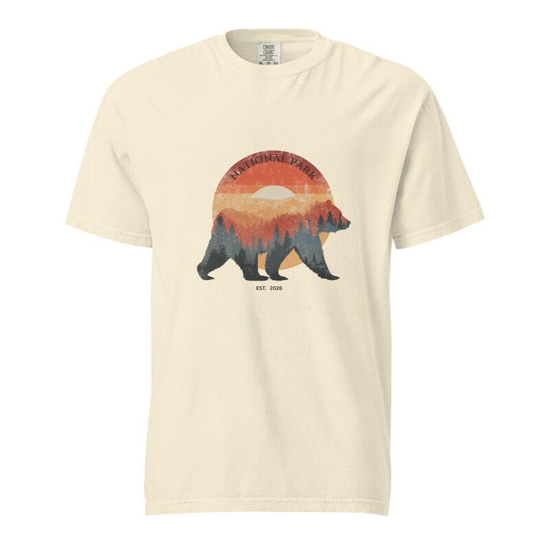 National Park Bear Shirt, Vintage Bear Graphic Tee, Retro Mountain Sunset T-Shirt, Comfort Colors Outdoor Nature Shirt