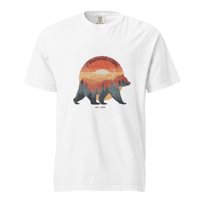 National Park Bear Shirt, Vintage Bear Graphic Tee, Retro Mountain Sunset T-Shirt, Comfort Colors Outdoor Nature Shirt
