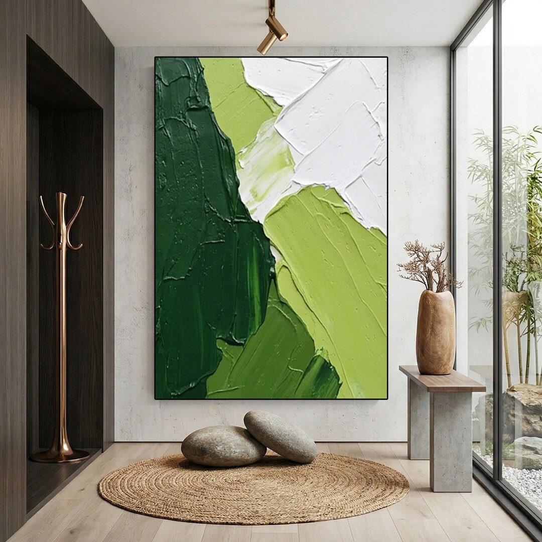 Large 3D Textured Green Abstract Oil Painting Modern Forest Wall Art ...